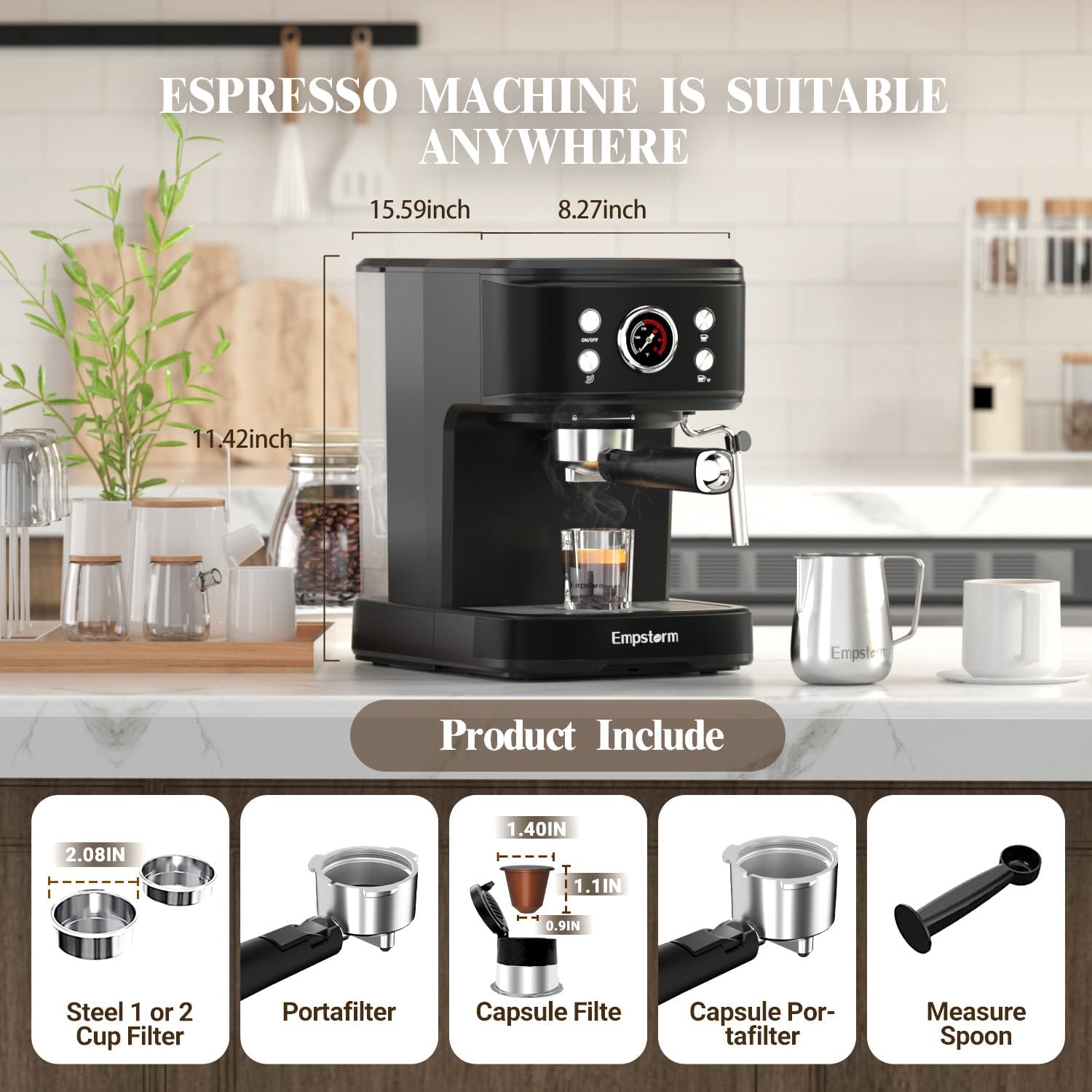 Espresso Machine 20 Bar with Milk Frother, Black V468