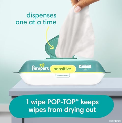 Pampers Sensitive Baby Wipes, Water Based, Unscented, 16 Flip-Top Packs U436761