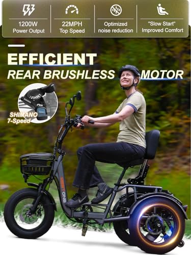 Breeze Pro Folding Electric Tricycle for Adults, 1200W 48V 20AH Fat Tire E-Trike W158192