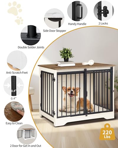 Dog Crate Furniture with Barn Door for Small Medium Dogs, Rustic Brown P911