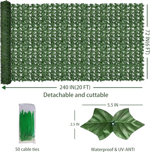 Artificial Ivy Privacy Fence Wall Screen 40x120 in UV-Anti Faux Greenery Backdrop U1001