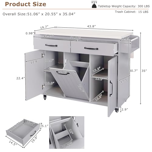 Kitchen Island Cart with Trash Can Storage and Drop Leaf B558974