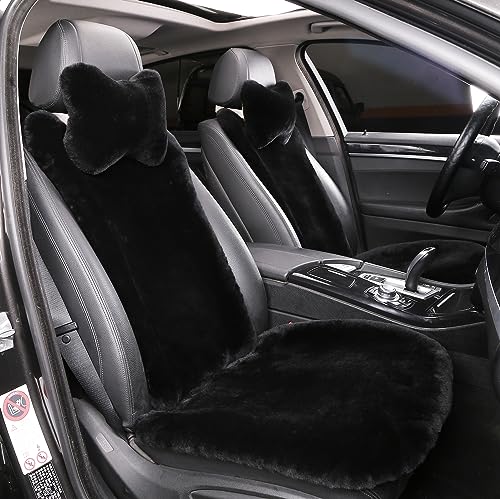 Dotesy Genuine Australia Sheepskin Auto Front Seat Cushion Natural Wool Car Seat Cover (Beige) O16353