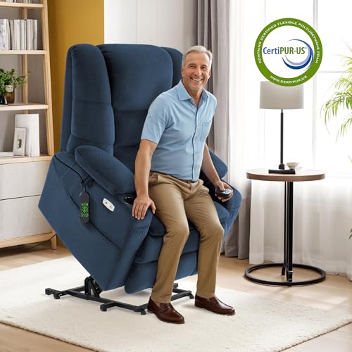 MCombo Large Triple Motor Power Lift Recliner Chair with Massage and Dual Heating, Grey D316