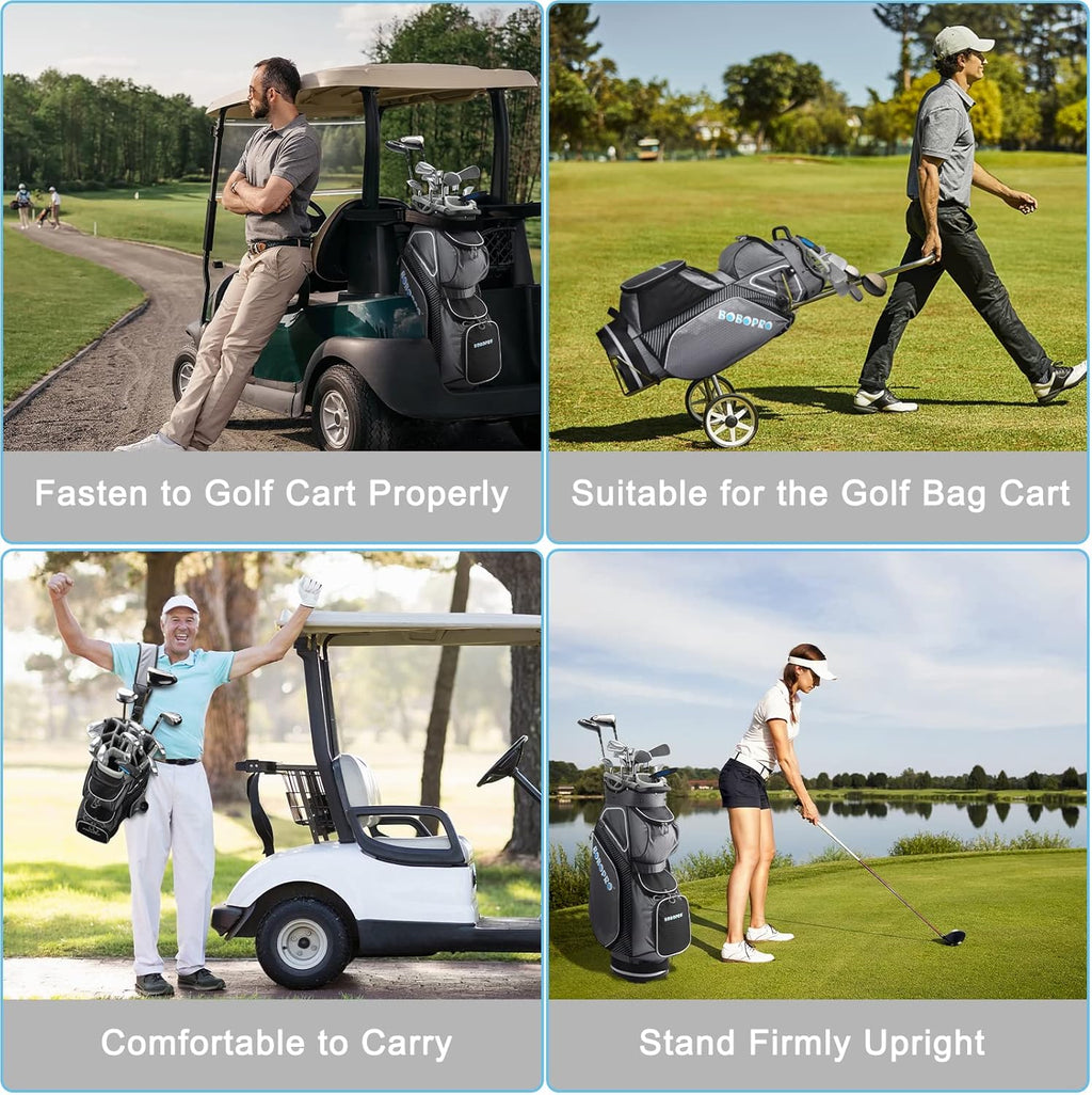 Golf Cart Bag with 14 Way Divider Top, 8 Pockets, Detachable Strap R8014