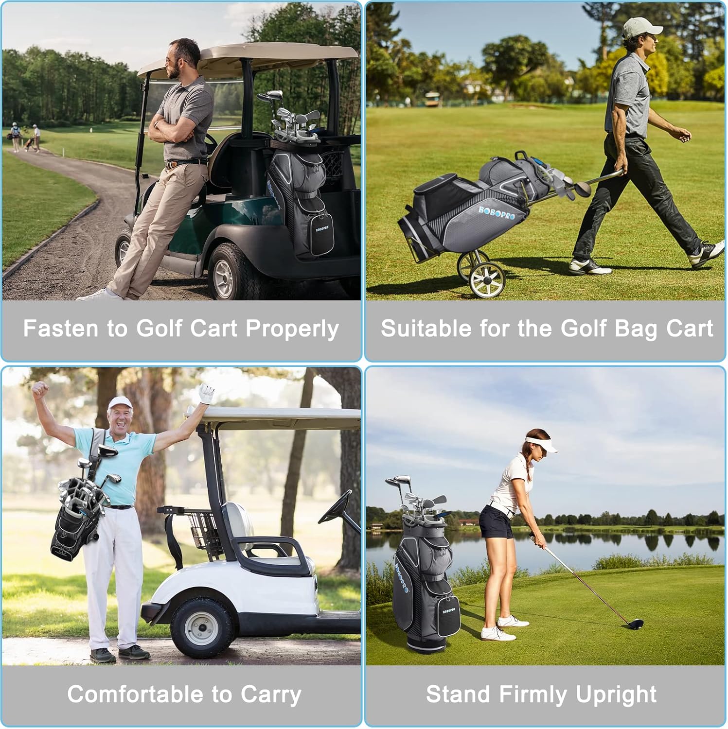 Golf Cart Bag with 14 Way Divider Top, 8 Pockets, Detachable Strap R8014