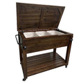 Wooden Patio Cooler with Wheels, Handles and Bottle Opener, Ice Chest with Shelf, Portable Beverage Drink Rolling Cart for Outdoor, Backyard, Garden, Deck, 100-Quart