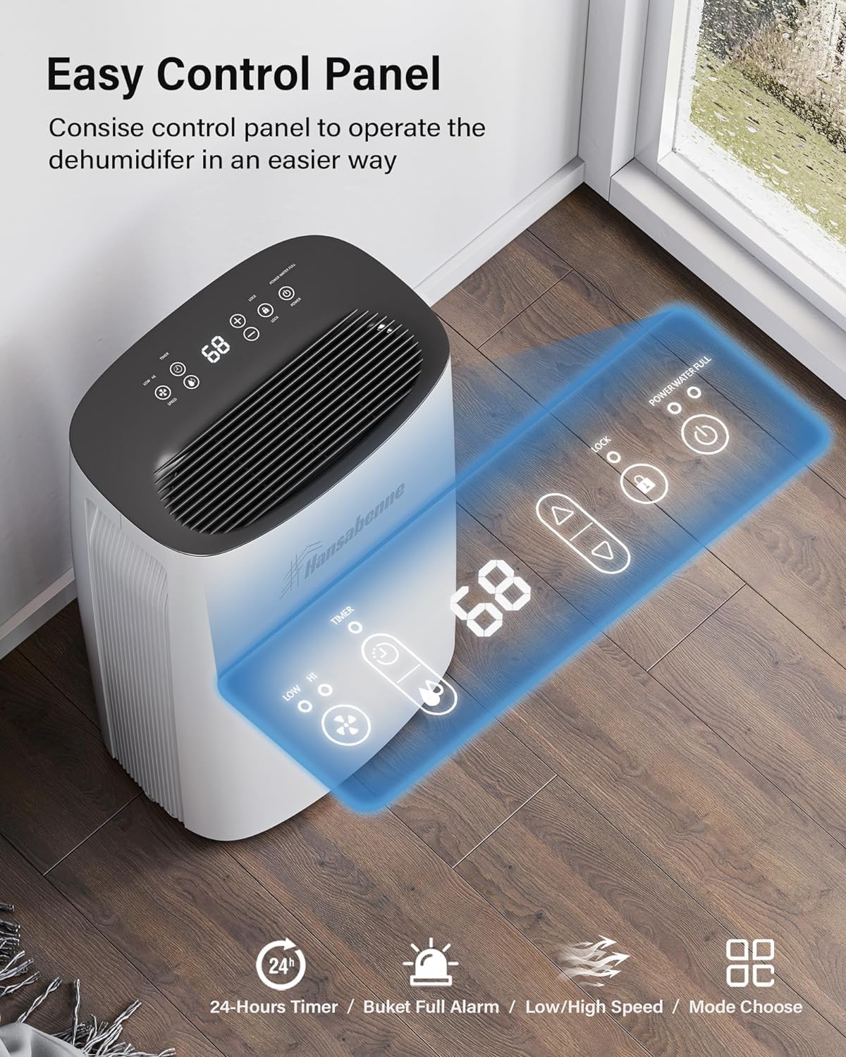 50-Pint Dehumidifier for Basement and Large Rooms, 4500 Sq. Ft, Quiet Auto Drain J509
