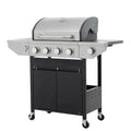 4 Burner Gas Grill with Side Burner, Stainless Steel Propane Grill 46700 BTU Output, Gas BBQ Grill Built in Thermometer, Cabinet Style, Ideal For Outdoor Patio Garden Picnic Backyard Cooking