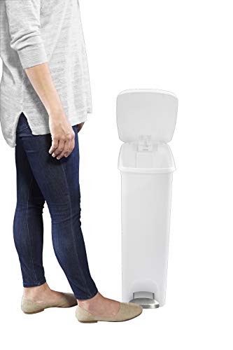 Rubbermaid Step On Lid Slim Plastic Trash Can, 11.3 Gallon, White O8305