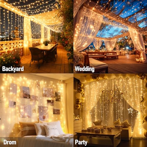 Dazzle Bright 300 LED Curtain Lights, Warm White, Plug in for Bedroom & Outdoor Decor X62406