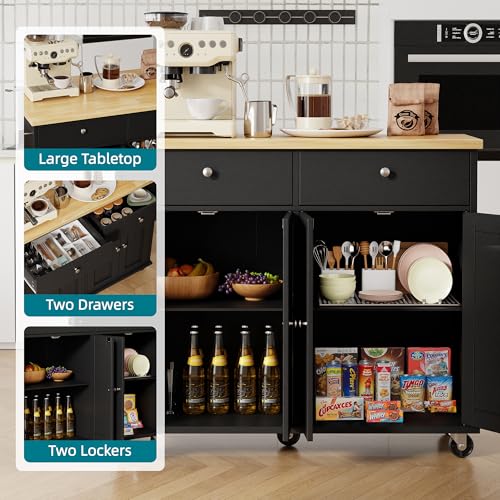 Shintenchi Kitchen Island with Drop Leaf, Rolling Cart with Storage, White T972