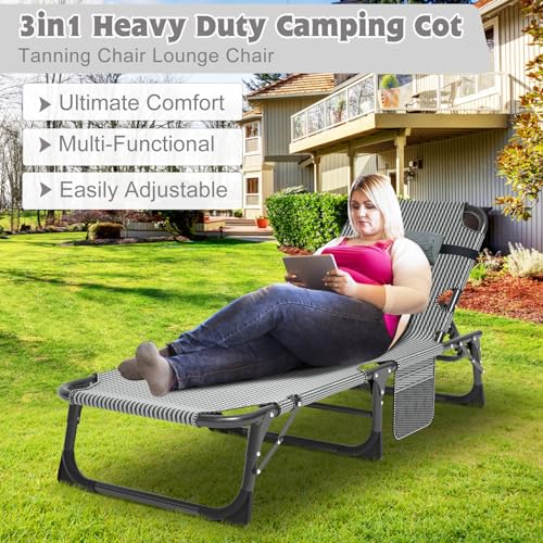 ABORON Folding Camping Cot with Mat for Adults, Heavy Duty Outdoor Bed with Carry Bag C211720