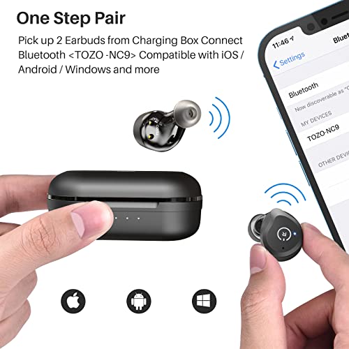 TOZO NC9 Hybrid Active Noise Cancelling Wireless Earbuds, IPX6 Waterproof, Bluetooth 5.3, Matte Black O687
