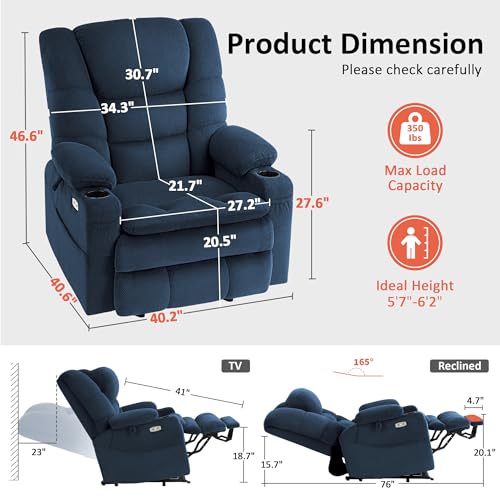 MCombo Large Triple Motor Power Lift Recliner Chair with Massage and Dual Heating, Grey D316
