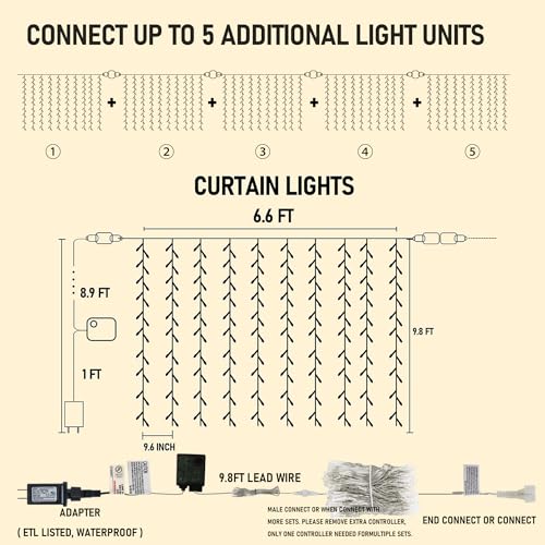 Dazzle Bright 300 LED Curtain Lights, Warm White, Plug in for Bedroom & Outdoor Decor X62406