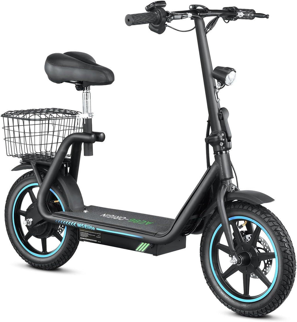 M5 Electric Scooter with Seat, 500W Powerful Motor up to 22 Miles Range, Foldable Electric Scooter for Adults 14" Pneumatic Tire, Max Speed 25Mph, Foldable Commuter Scooter with Basket
