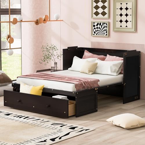 Harper & Bright Designs Full Murphy Bed with USB Charging Station and Storage, Espresso D408638