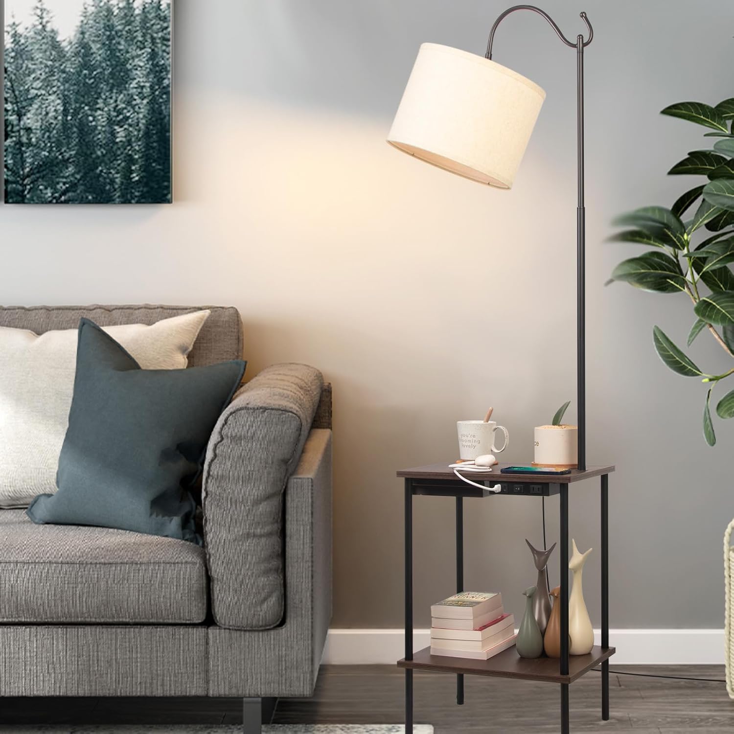 Industrial Floor Lamp with USB Charging Port and Outlet V440