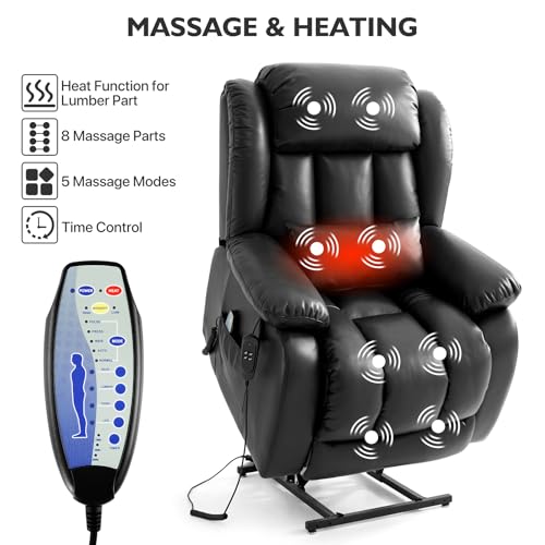 EDILLY Genuine Leather Power Lift Recliner Chair with Massage and Heating, Brown C901