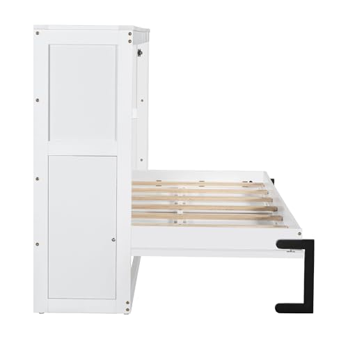 Murphy Cabinet Bed Frame with Charging Station, Full-Size Foldable Wall Bed Z526