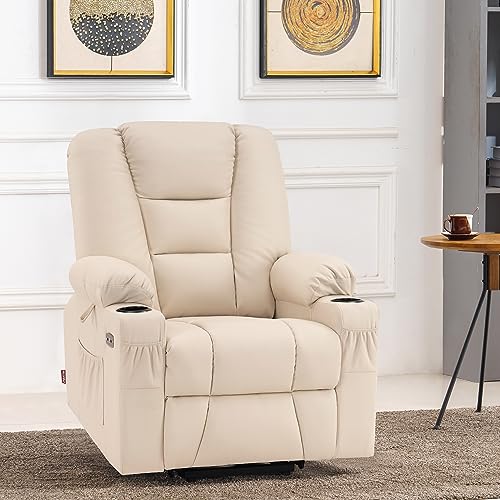 MCombo Small Power Lift Recliner Chair with Massage and Heat, Faux Leather, Dark Brown E441