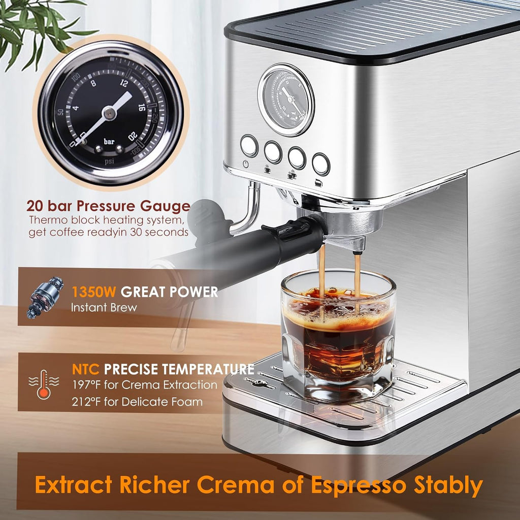 Sparkfire Espresso Machine 20 Bar Stainless Steel with Milk Frother K871515