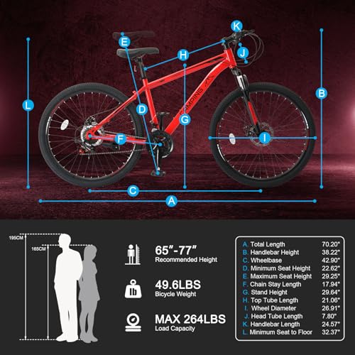 26/27.5" Mountain Bike 21 Speed for Adults, High Carbon Steel Frame R334756