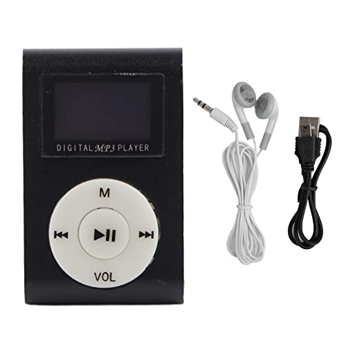 Portable mini MP3 music player with LCD screen MP3 with sports back clip with memory card slot, shipping includes USB cable and wired headphones (Black)