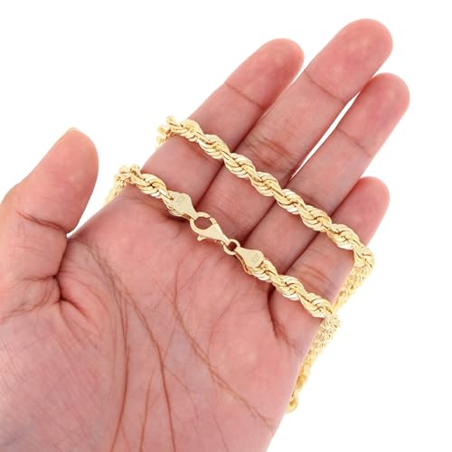 Nuragold 10K Yellow Gold Solid Rope Diamond Cut Chain Necklace I800