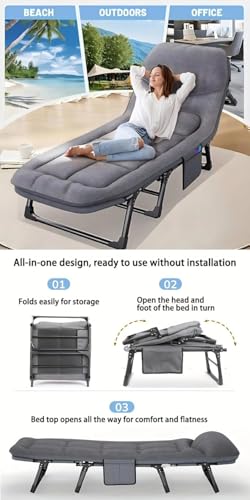 Folding Chaise Lounge Chair with Mattress, 6-Angle Adjustable, Gray M664250