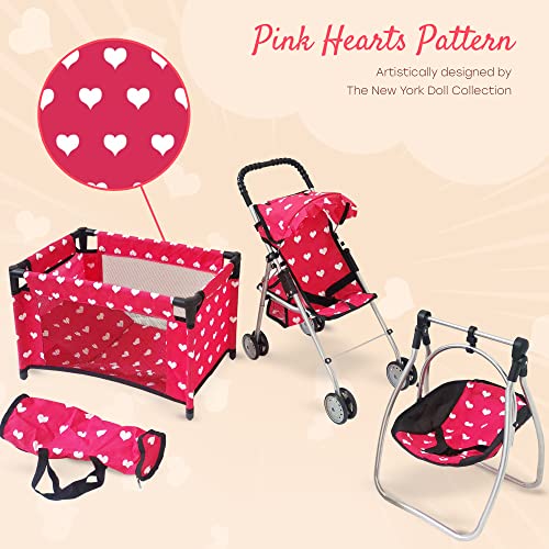Deluxe Baby Doll Stroller with Crib Furniture Playset for 18" Dolls - Pink B688