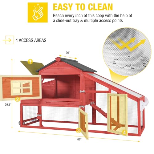 Aivituvin Chicken Coop Outdoor with Wheels, Wooden Hen House with Run T61910