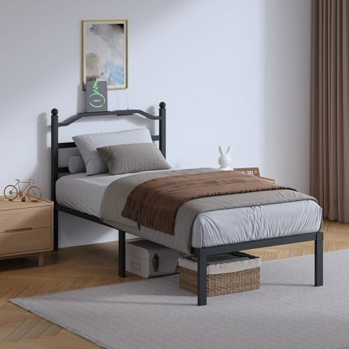 Full Metal Bed Frame 14 Inch Tall Heavy Duty Black Steel Slats Platform J736200