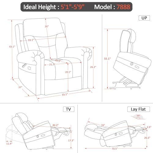MCombo Triple Motor Power Lift Recliner Chair with Massage and Heating, Fabric, Coffee M573841