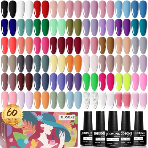 JODSONE 10 Colors Gel Nail Polish Kit with Mini U V LED Nail Lamp High Shine Durable Base Coat Glossy Top Coat Nail Gel Polish Set Easy Apply for Women and Girls