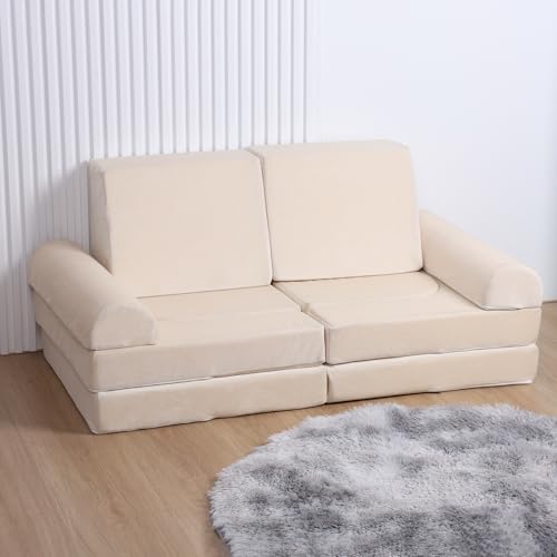 Modular Kids Play Couch, Convertible Foam Floor Sofa for Toddlers, Beige G408018