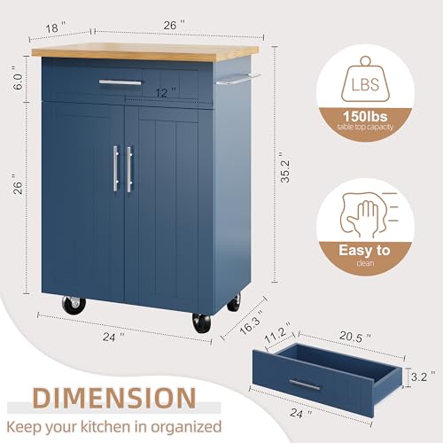Shintenchi Kitchen Island Cart with Storage on Wheels, White V99091