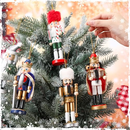 Jetec 10 Pcs Christmas Nutcracker Wooden Hanging Ornaments 5 Inch U816355