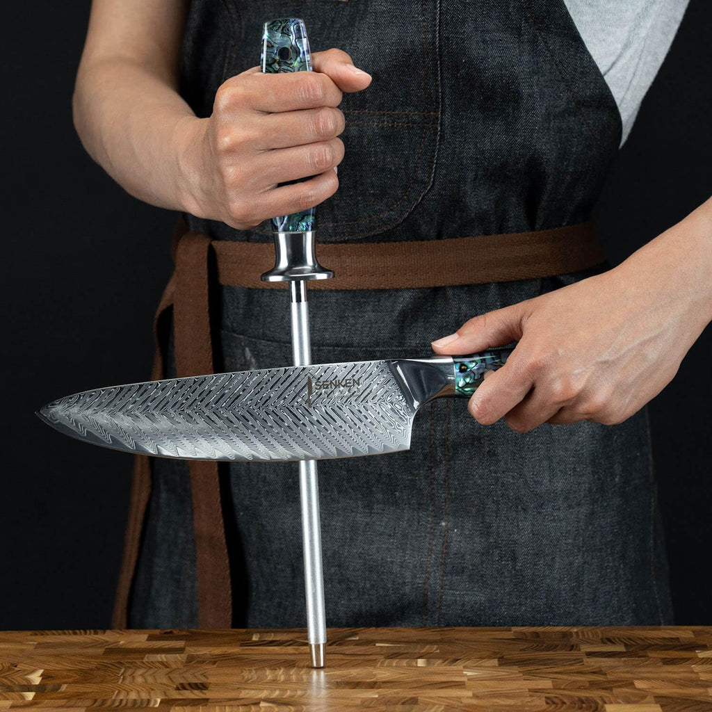 SENKEN 11-Piece Damascus Knife Block Set with Abalone Shell Handle, Japanese VG10 Steel T372