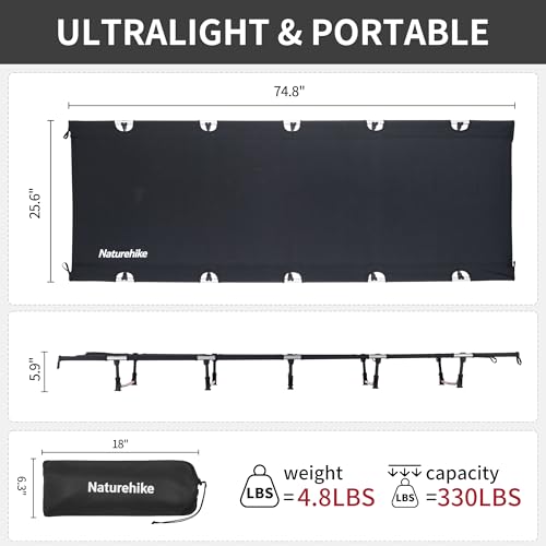 Naturehike GreenWild Ultralight Folding Camping Cot, Portable Bed for Adults, Black E2550