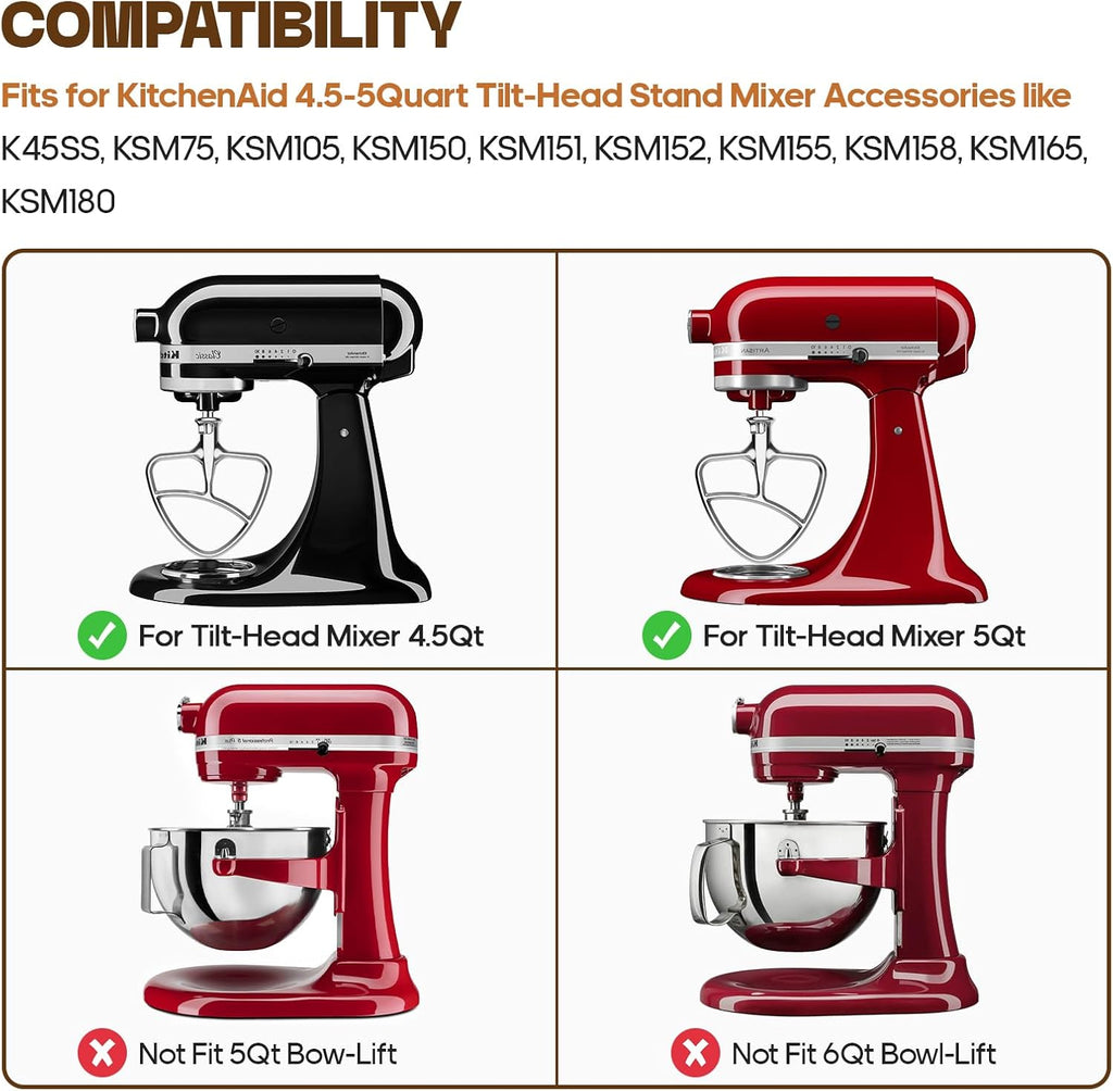 Stainless Steel Flat Beater for KitchenAid Stand Mixer, 4.5-5Qt Tilt-Head Q5884