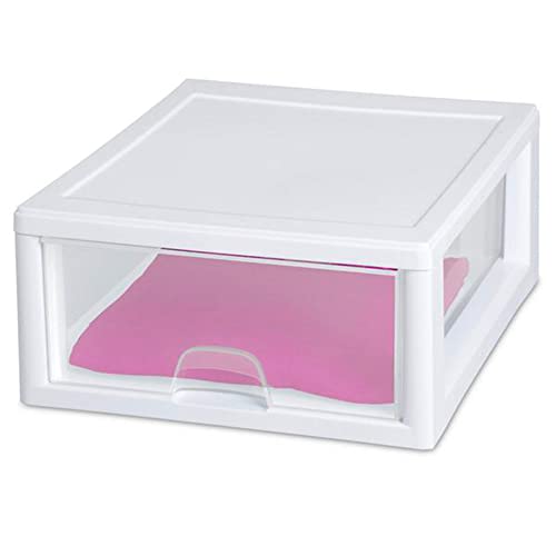 Sterilite 4-Pack 27 Quart Stacking Drawer, Clear Storage Organizer with White Frame M965