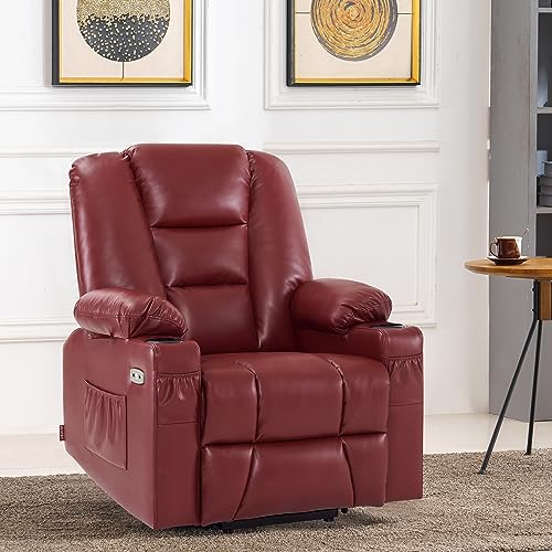 MCombo Small Power Lift Recliner Chair with Massage and Heat, Faux Leather, Dark Brown E441