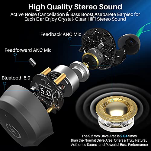 TOZO NC9 Hybrid Active Noise Cancelling Wireless Earbuds, IPX6 Waterproof, Bluetooth 5.3, Matte Black O687