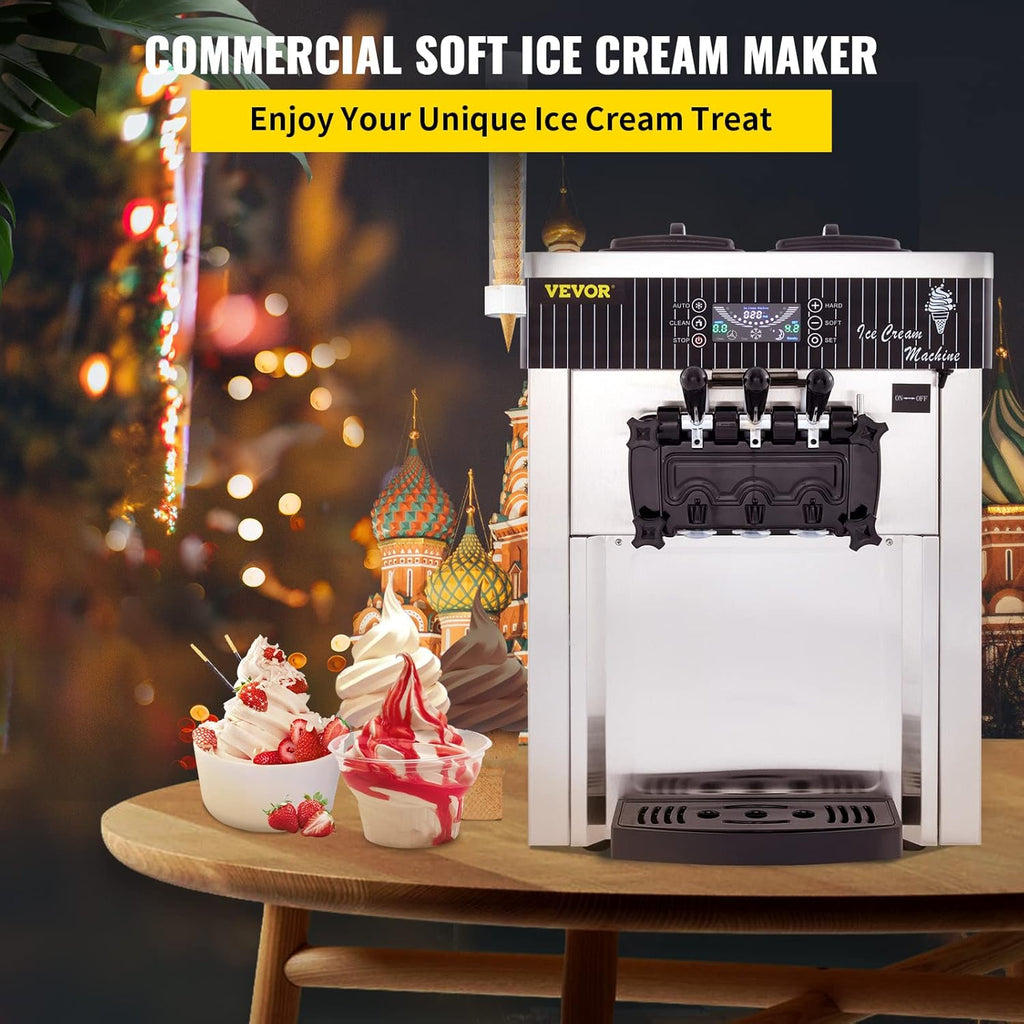 VEVOR Commercial Ice Cream Machine Soft Serve 3 Flavors with LED Display, 2200W O8478