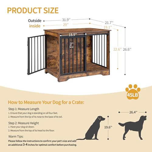 Dog Crate Furniture with Barn Door for Small Medium Dogs, Rustic Brown P911