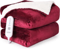 CAROMIO Heated Blanket Electric Throw 50" x 60", Soft Thickened Flannel to Sherpa Fast Heating Blanket with 5 Heating Levels & 4 Hours Auto Off, ETL Certified Electric Throw Blankets for Adults, Red