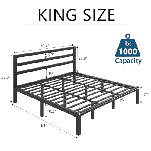 Full Size Heavy Duty Metal Platform Bed Frame with Under Bed Storage, Black R9813
