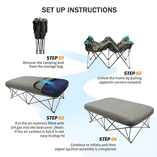 KAMPKEEPER Folding Camping Cot with Inflatable Air Mattress and Carry Bag M949